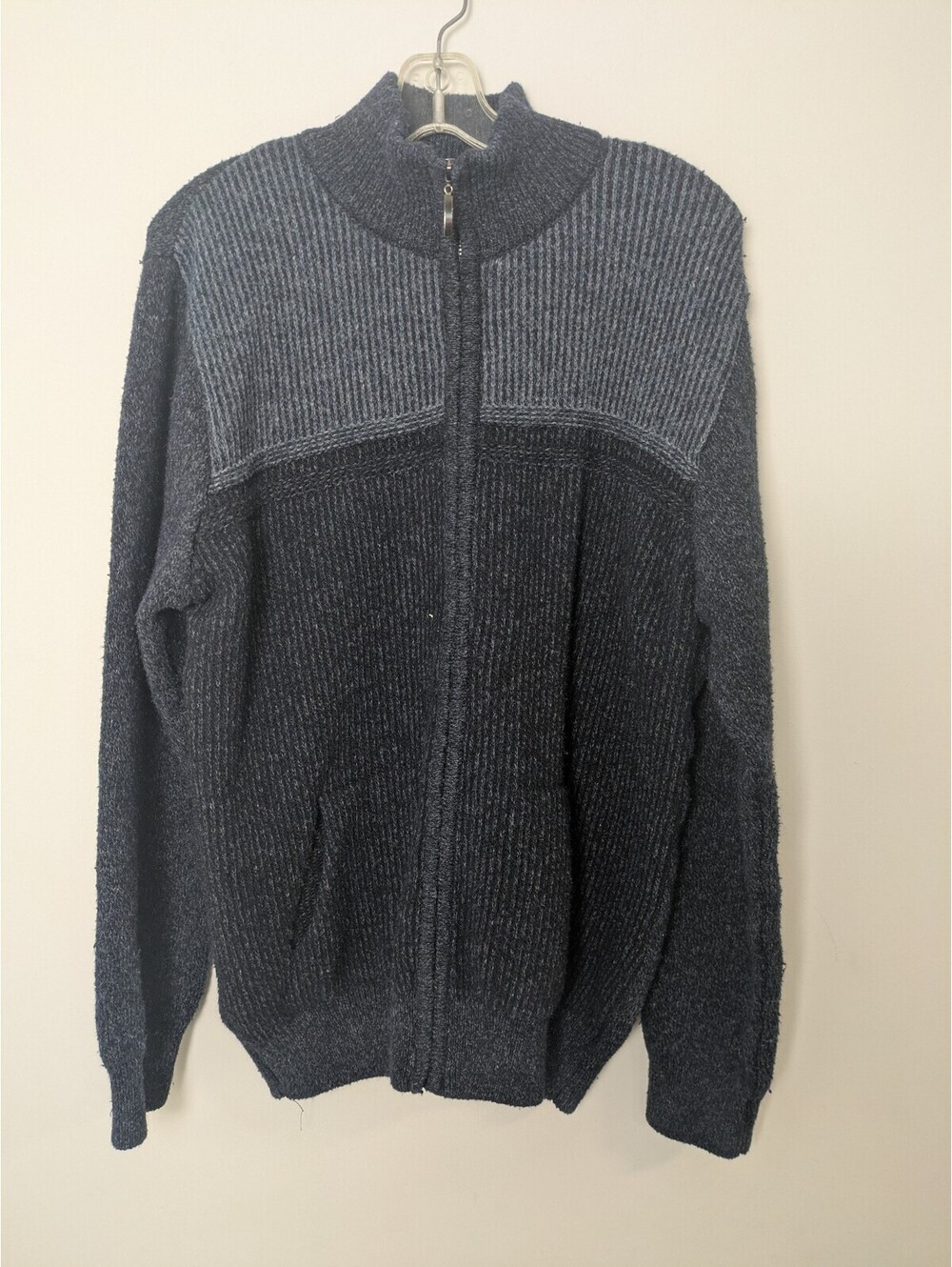 Turhan Men's Full-Zip Ribbed Knit Cardigan Sz XL Colorblock Stand Collar Sweater